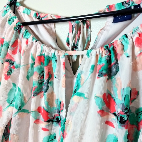 Kaari Blue Light Pink Floral Ruffle Lace Blouse - Picture 5 of 6